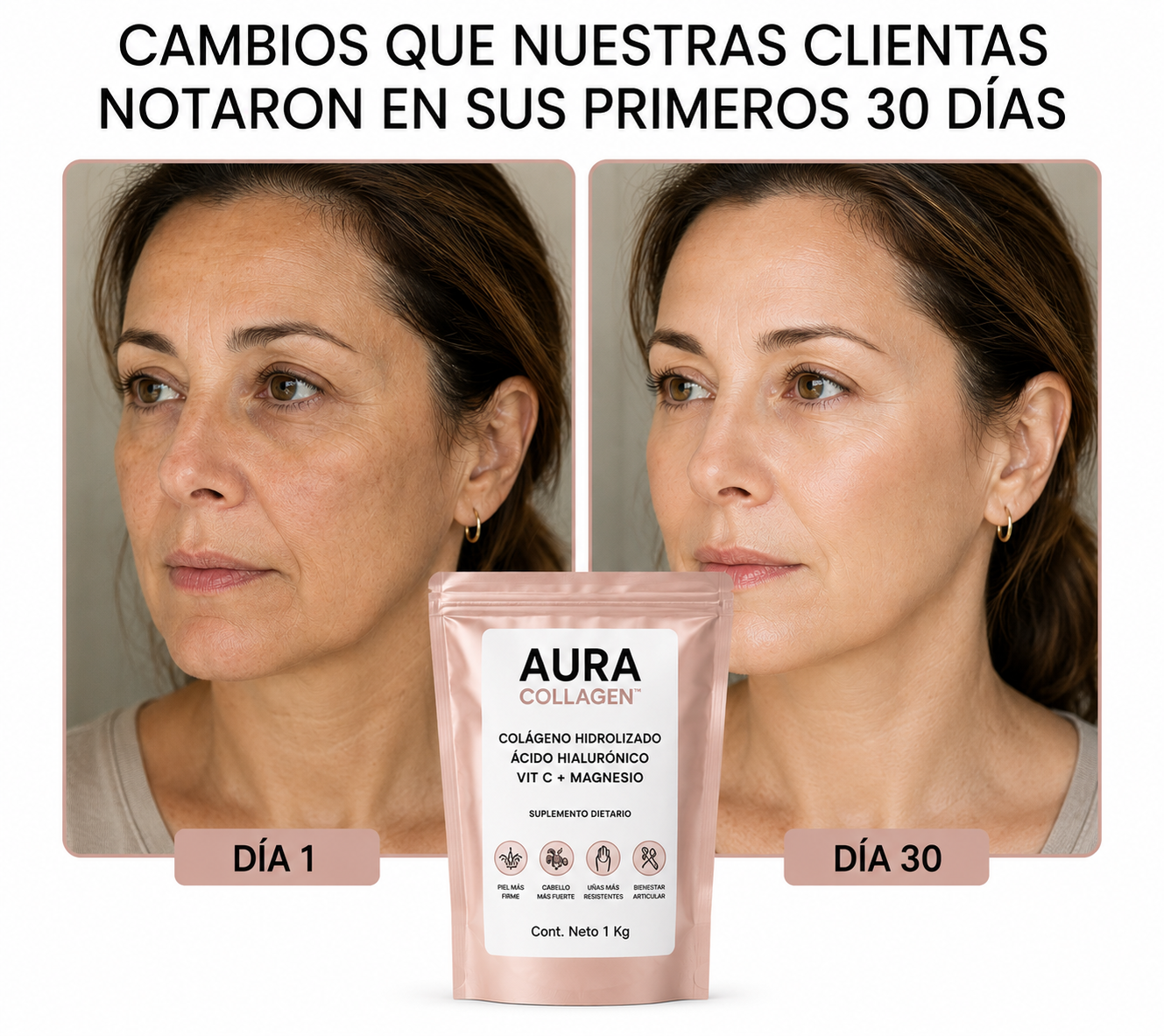 Colágeno Hidrolizado 4 en 1: Fortalece tu piel, cabello, uñas y articulaciones