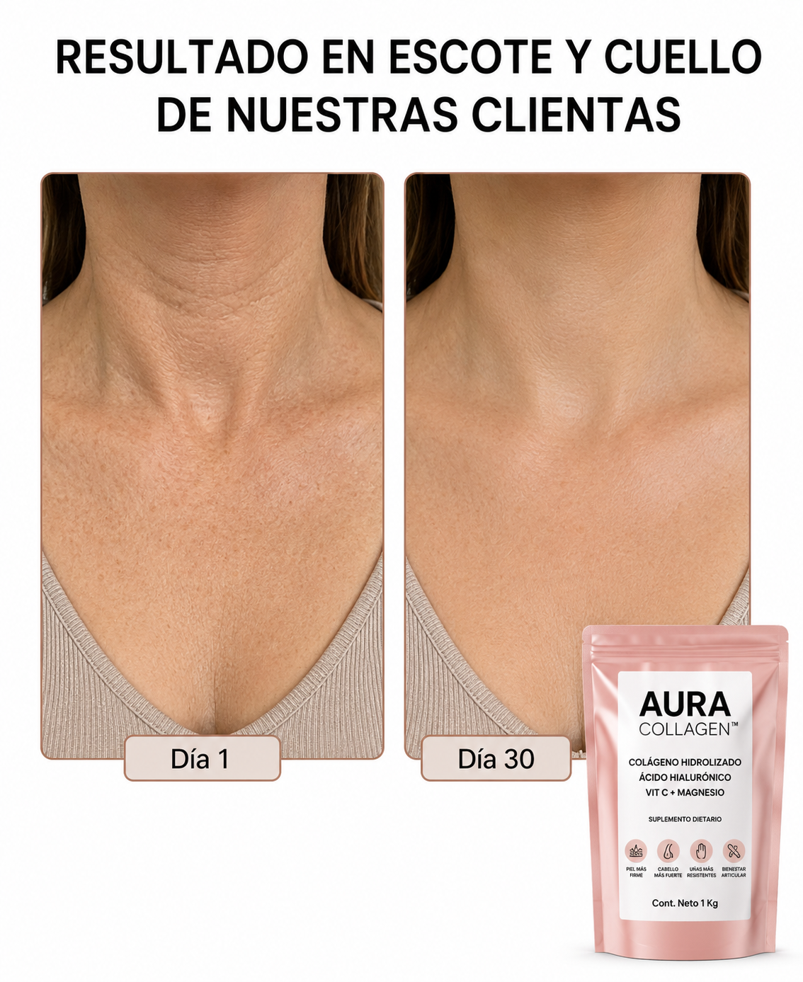 Colágeno Hidrolizado 4 en 1: Fortalece tu piel, cabello, uñas y articulaciones