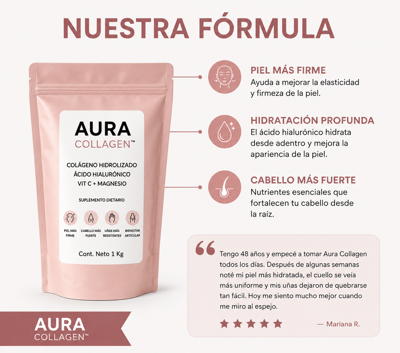 Colágeno Hidrolizado 4 en 1: Fortalece tu piel, cabello, uñas y articulaciones